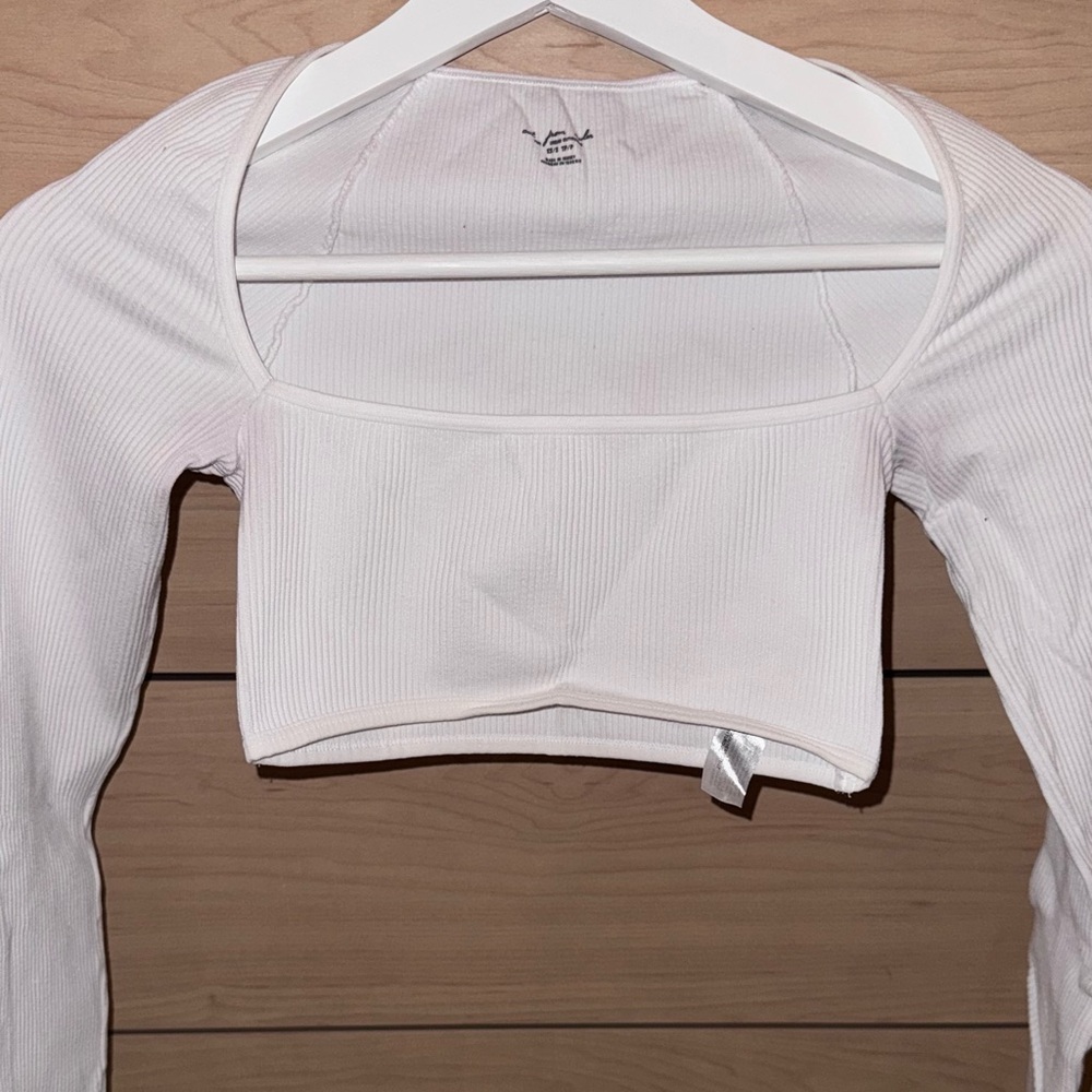 Urban Outfitters White Ribbed Long Sleeve Crop Top